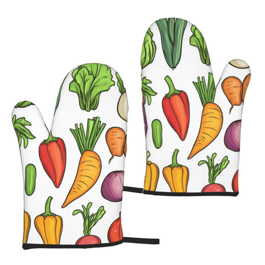 Colorful Vegetable Print Oven Mitt｜Heat-Resistant & Non-Slip｜Fun Kitchen Baking Glove｜Soft, Washable & Durable｜11×5.9in (28×15cm)