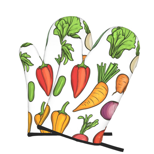 Colorful Vegetable Print Oven Mitt｜Heat-Resistant & Non-Slip｜Fun Kitchen Baking Glove｜Soft, Washable & Durable｜11×5.9in (28×15cm)