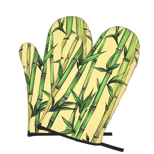 Bamboo Pattern Oven Mitt｜Oriental Nature Heat-Resistant Glove｜For Baking, Cooking & BBQ｜11"x5.9"