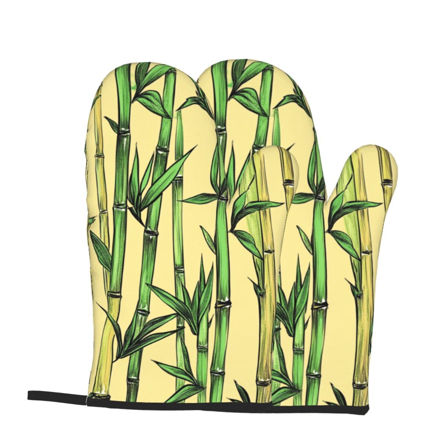 Bamboo Pattern Oven Mitt｜Oriental Nature Heat-Resistant Glove｜For Baking, Cooking & BBQ｜11"x5.9"