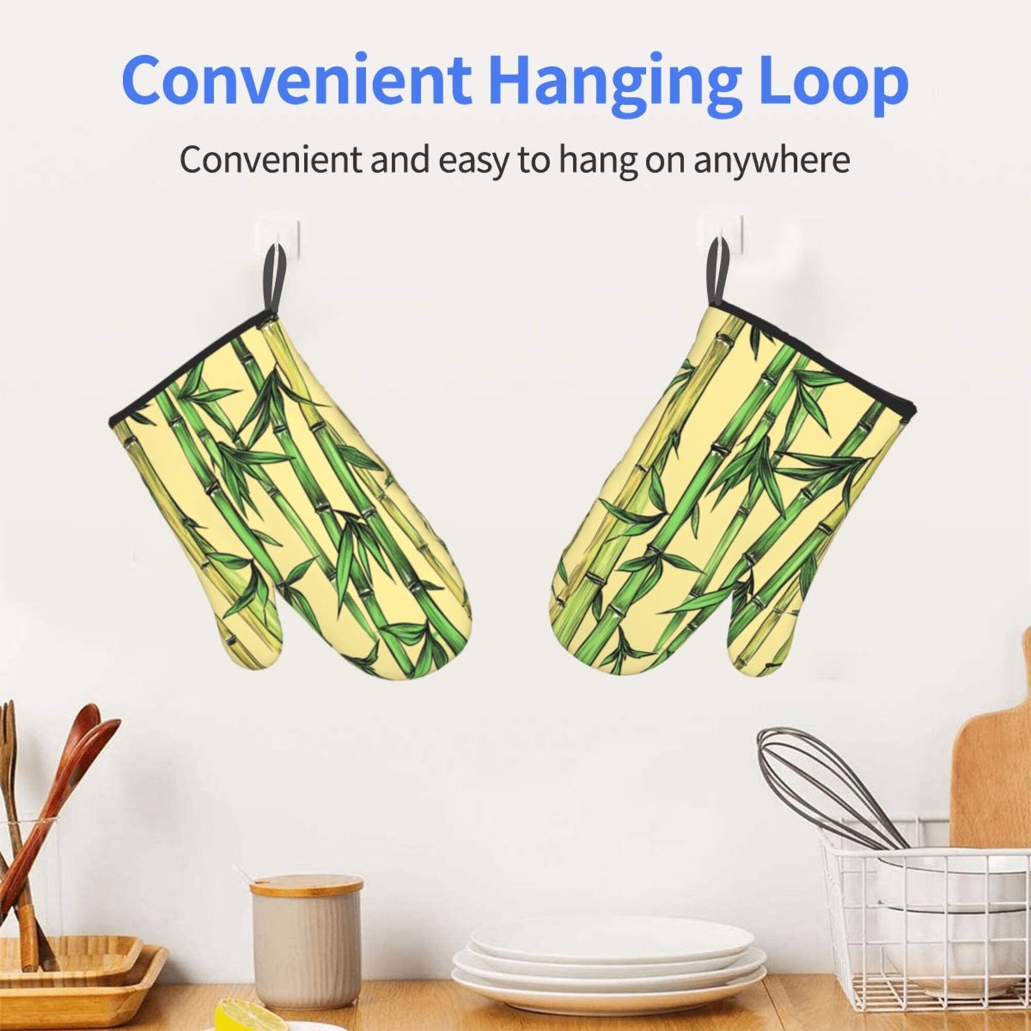 Bamboo Pattern Oven Mitt｜Oriental Nature Heat-Resistant Glove｜For Baking, Cooking & BBQ｜11"x5.9"