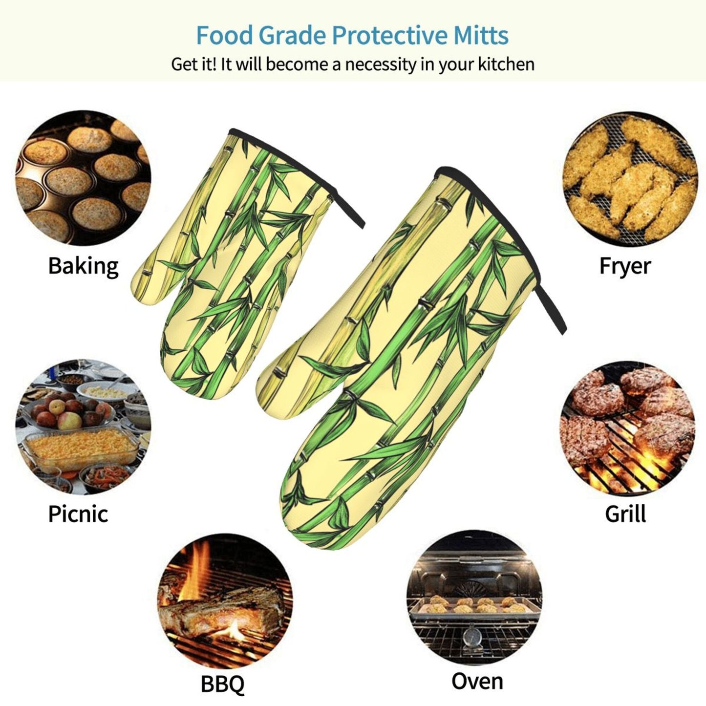Bamboo Pattern Oven Mitt｜Oriental Nature Heat-Resistant Glove｜For Baking, Cooking & BBQ｜11"x5.9"